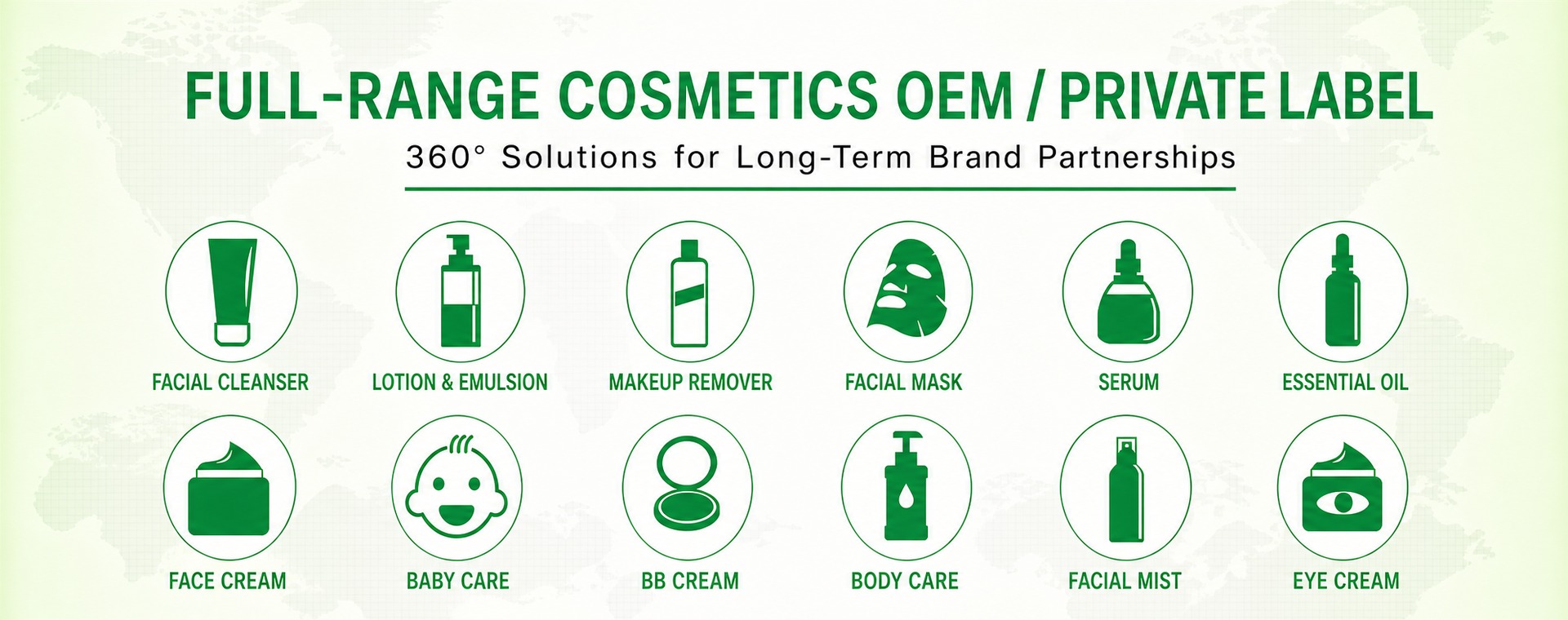 Full-range cosmetics OEM and private label categories
